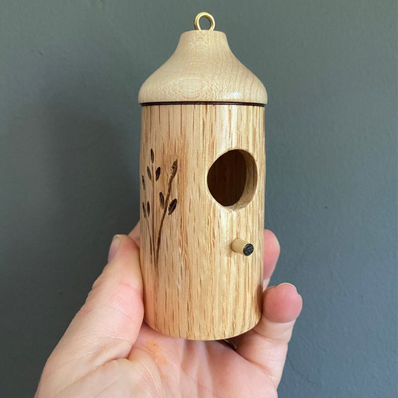 Hand-Carved Solid Wood Hummingbird House for Outdoor Garden – Decorative Bird Nest Box