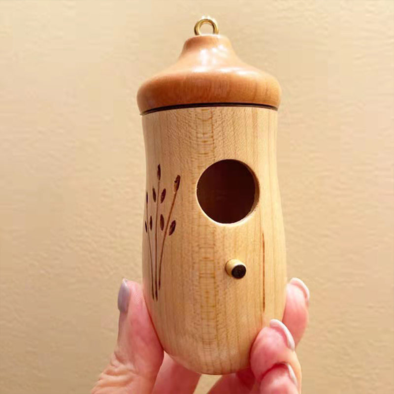 Hand-Carved Solid Wood Hummingbird House for Outdoor Garden – Decorative Bird Nest Box