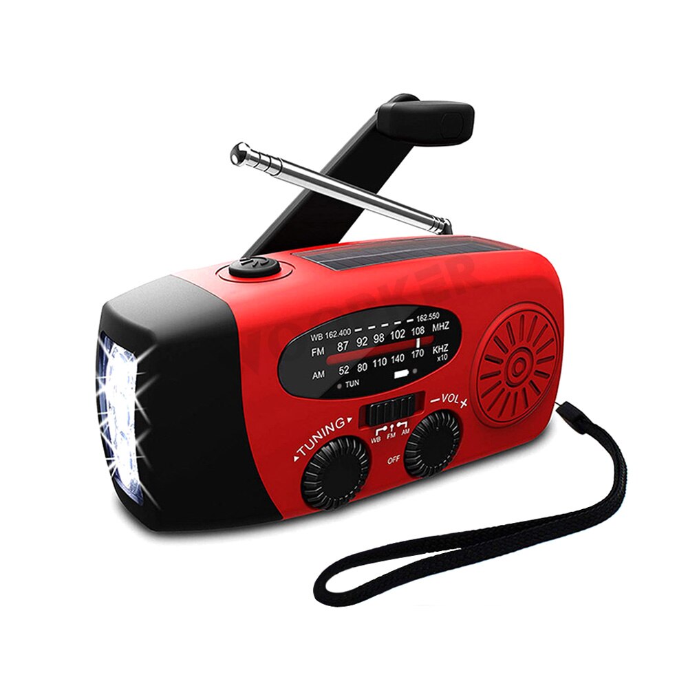 Portable Emergency Solar Radio with Hand Crank, NOAA Weather Alerts, LED Flashlight & 1000mAh Power Bank for Outdoor Survival & Camping