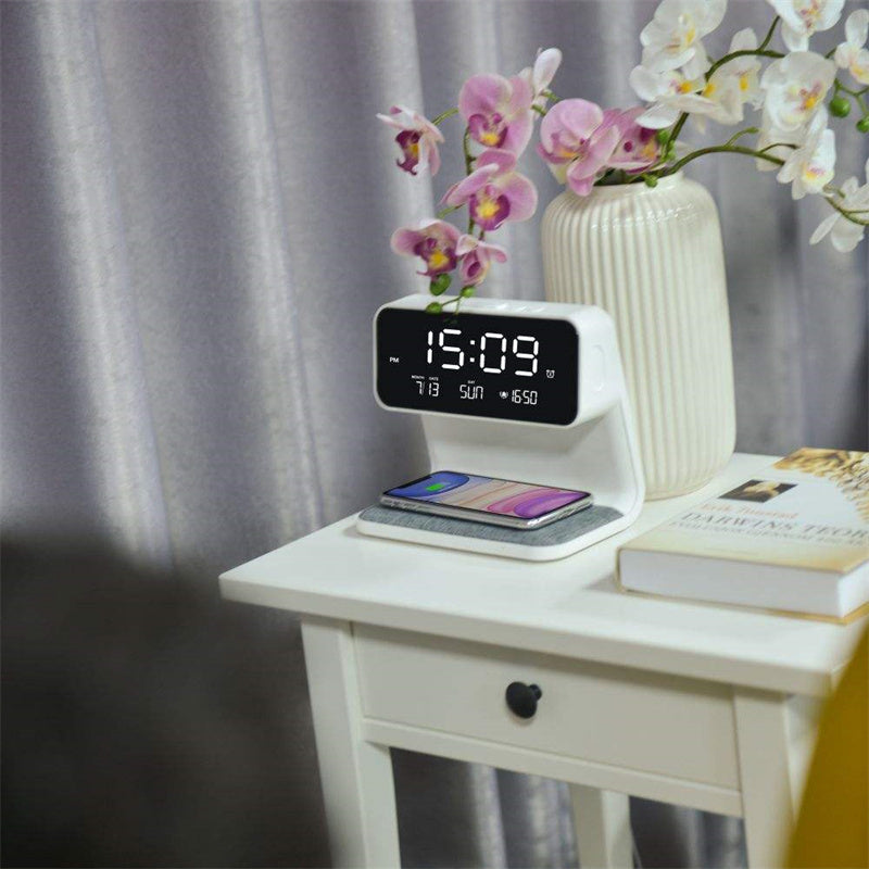 LumiCharge | 3-in-1 Touch Dimmable LED Nightstand Lamp with Wireless Charging and LCD Clock