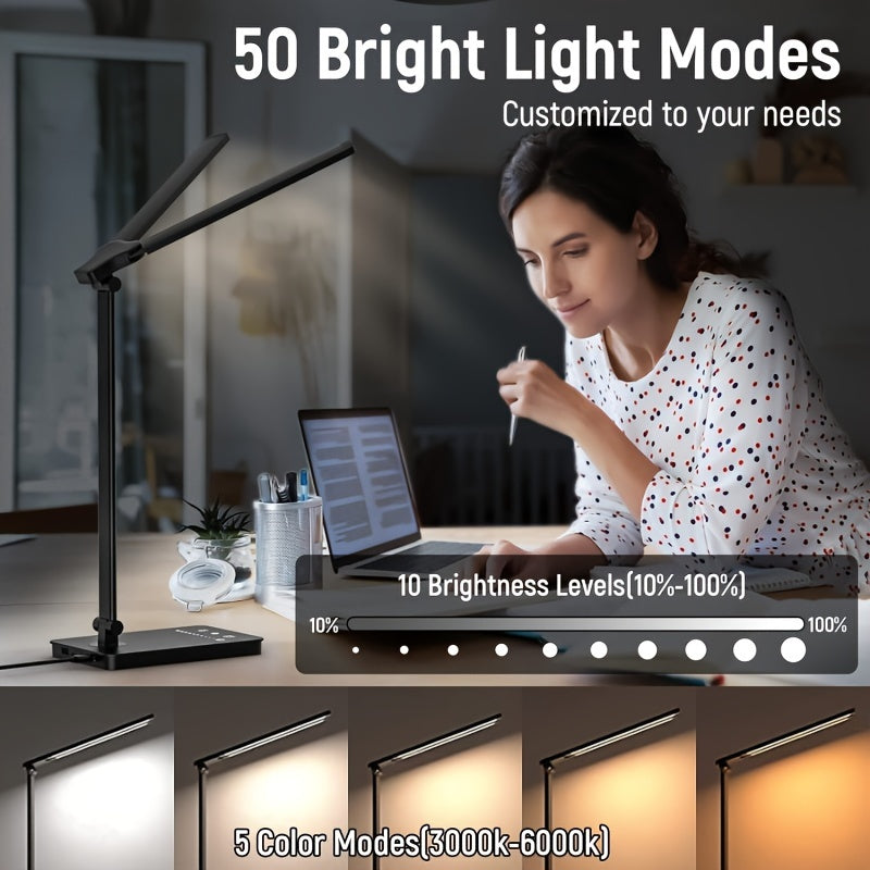 Adjustable LED Gooseneck Desk Lamp with Touch Dimming for Office
