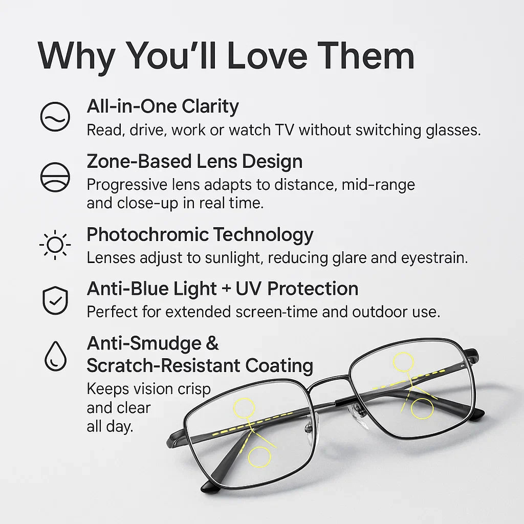 Progressive Multifocal Reading Glasses | German Design Bifocal Eyeglasses