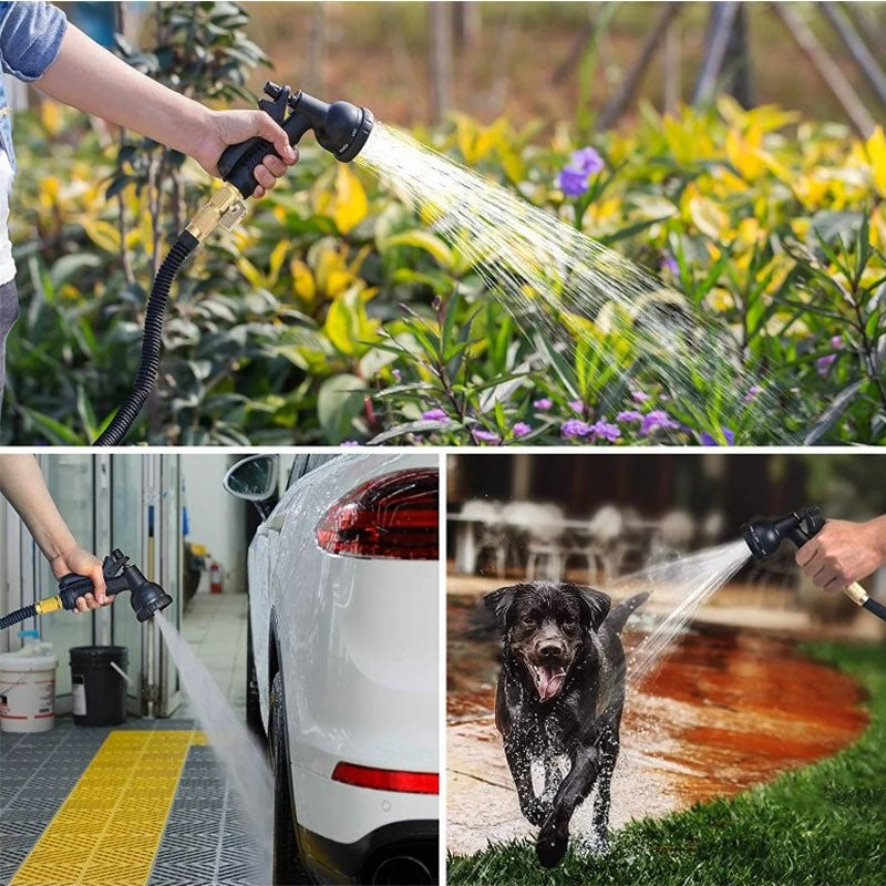 Expandable Flexible Garden Hose with Eight Function Spray Nozzle