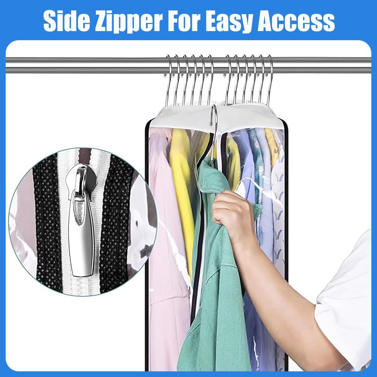 Clear Gusseted Garment Bags – Zippered Hanging Storage Covers for Suits, Coats & Dresses