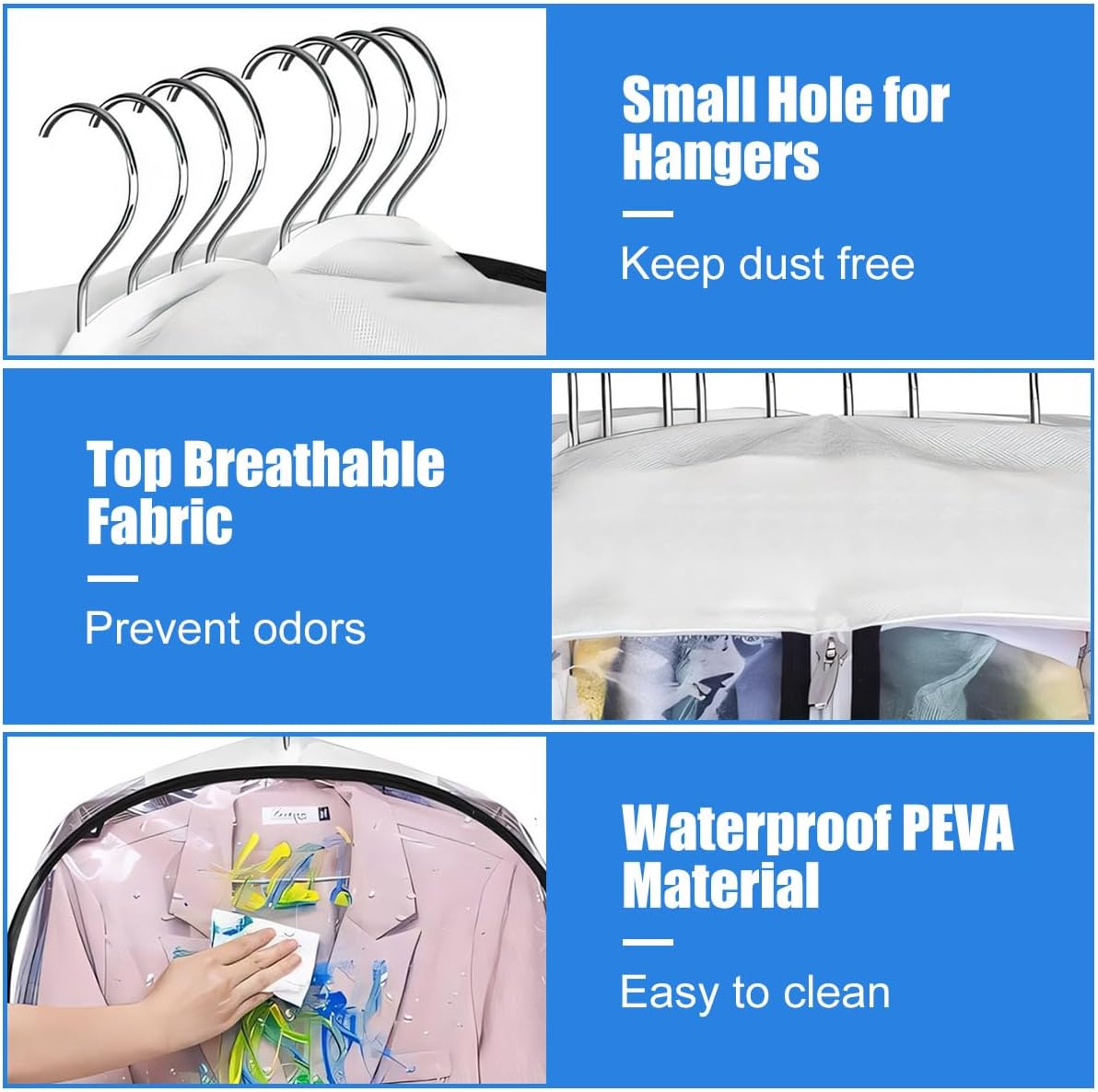 Clear Gusseted Garment Bags – Zippered Hanging Storage Covers for Suits, Coats & Dresses