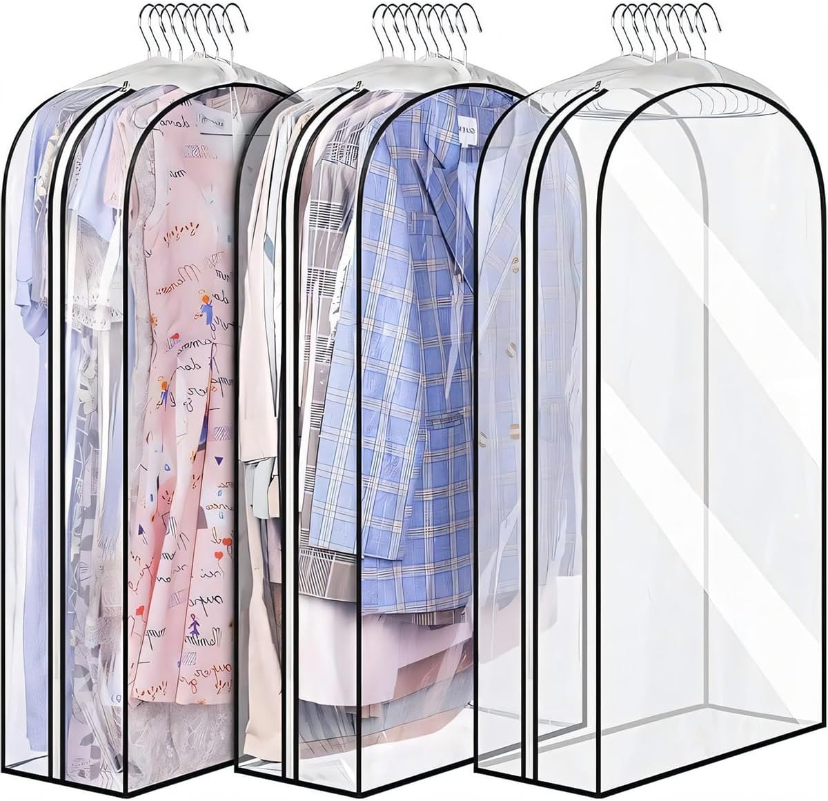 Clear Waterproof PEVA Garment Bags and Suit Covers with Zipper 3 Pack