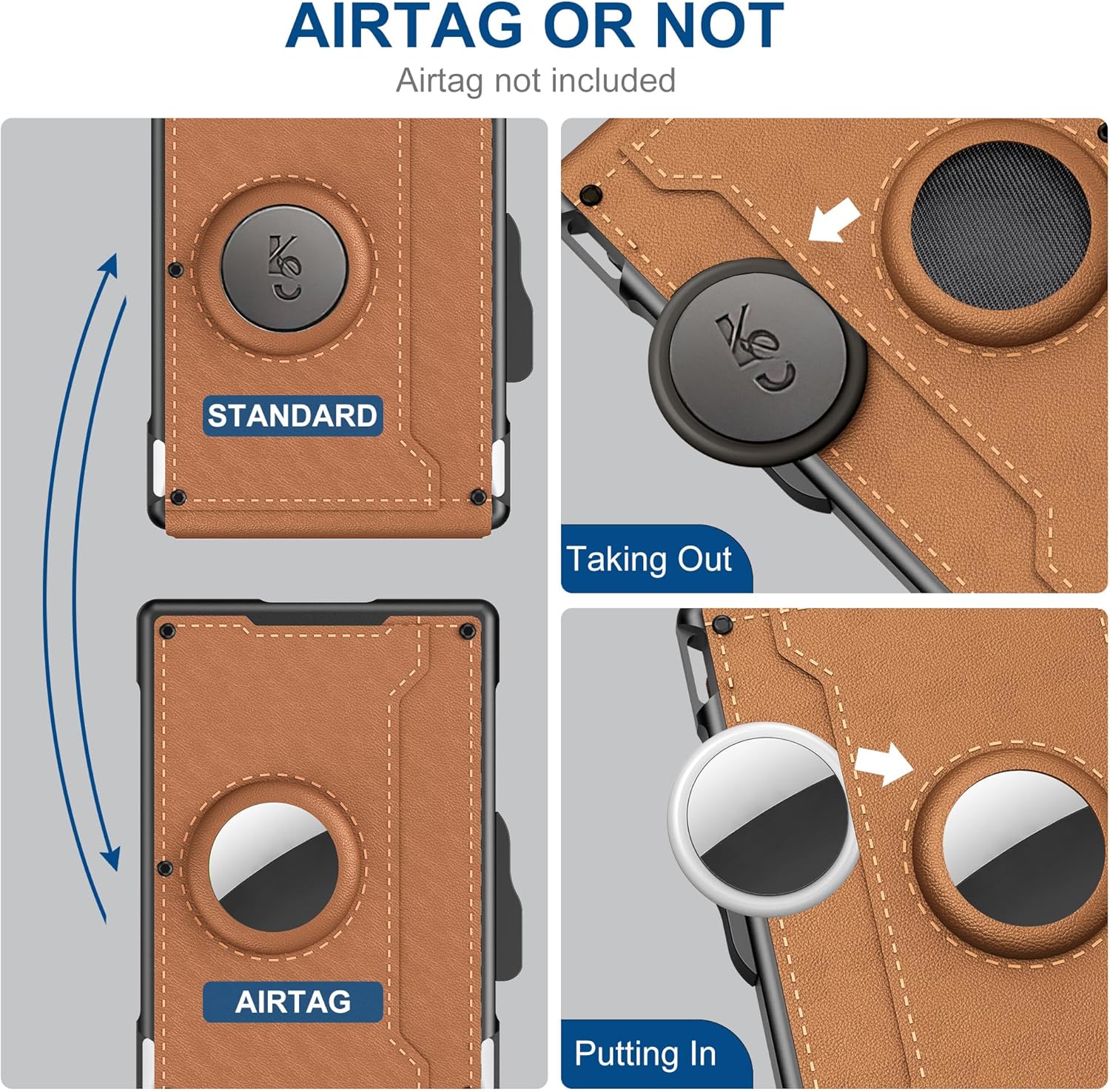 Minimalist AirTag Wallet | Slim RFID Blocking Pop Up Card Holder & Money Clip