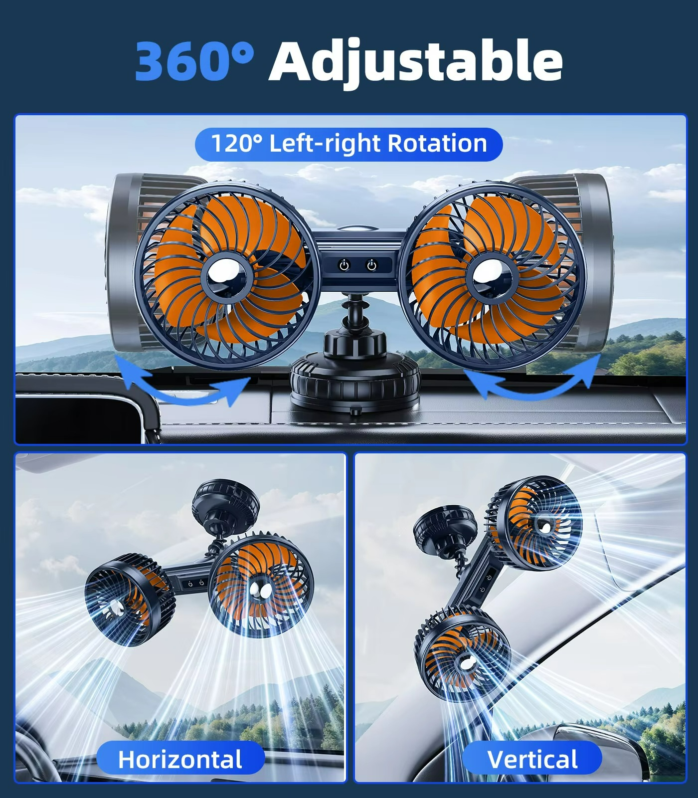 Wireless Rechargeable Car Fan with Suction Cup – 3-Speed Quiet Cooling for Car, Van & SUV