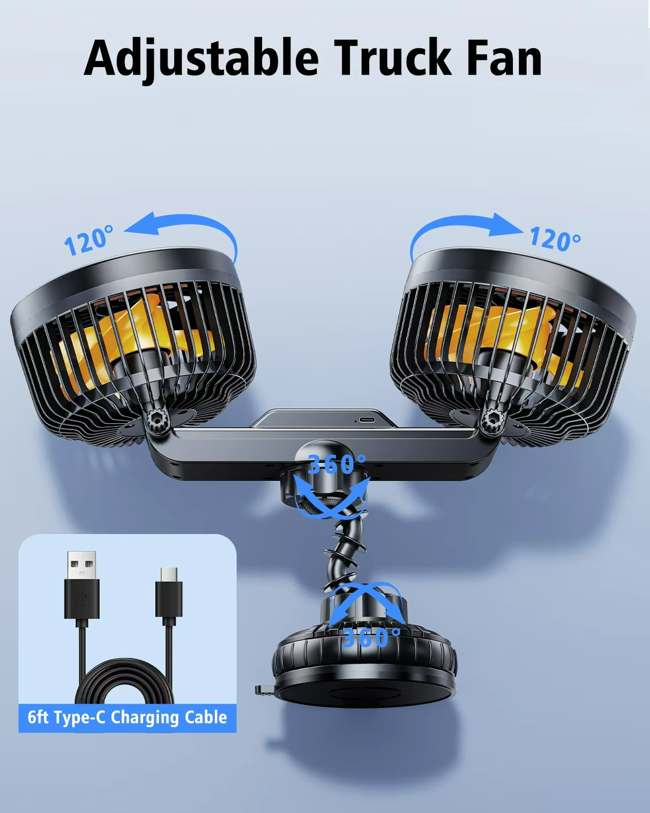Wireless Rechargeable Car Fan with Suction Cup – 3-Speed Quiet Cooling for Car, Van & SUV