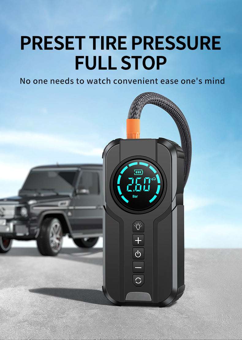4-in-1 Car Jump Starter with Air Compressor, Power Bank, & LED Flashlight | 1000A Peak Portable Battery Booster