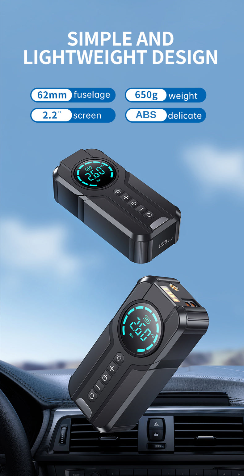 4-in-1 Car Jump Starter with Air Compressor, Power Bank, & LED Flashlight | 1000A Peak Portable Battery Booster