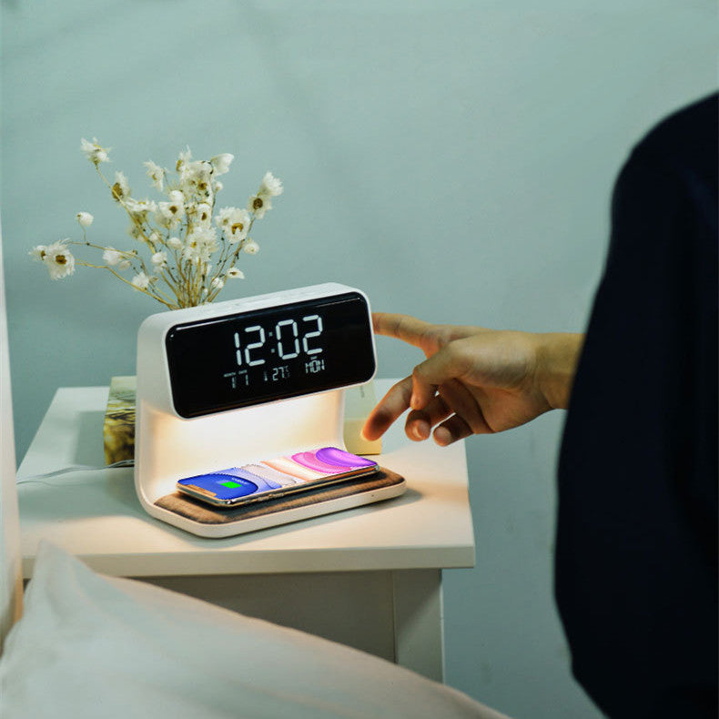 LumiCharge | 3-in-1 Touch Dimmable LED Nightstand Lamp with Wireless Charging and LCD Clock