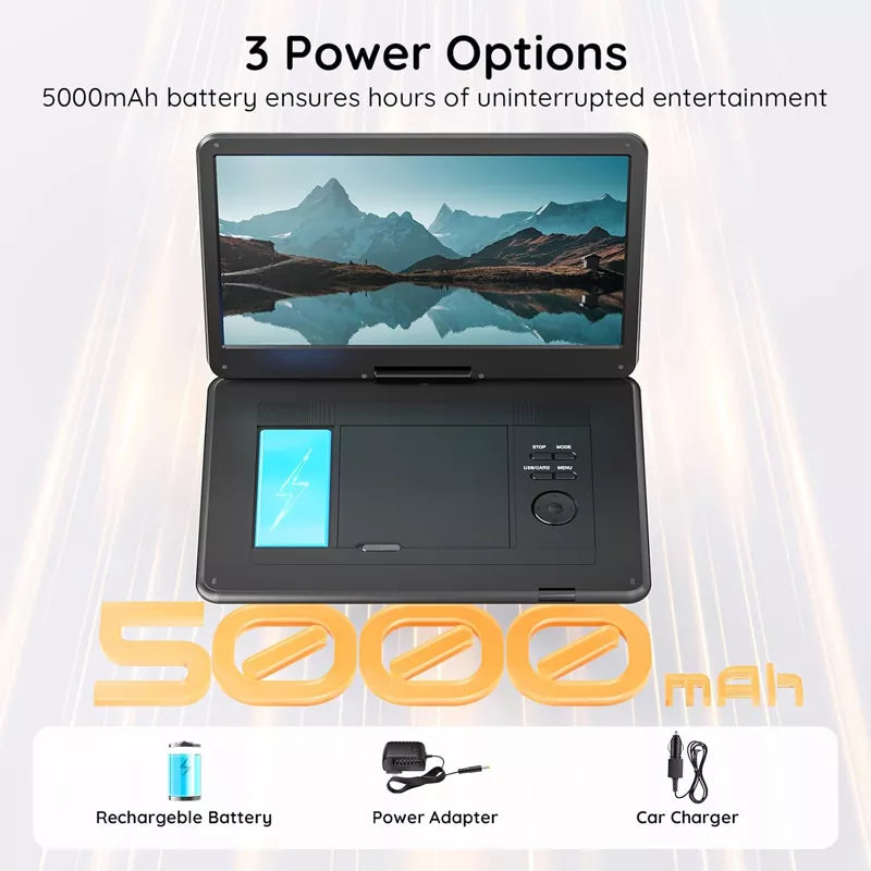 Large HD Portable DVD Player with Six Hour Battery and 15.6 Inch Screen