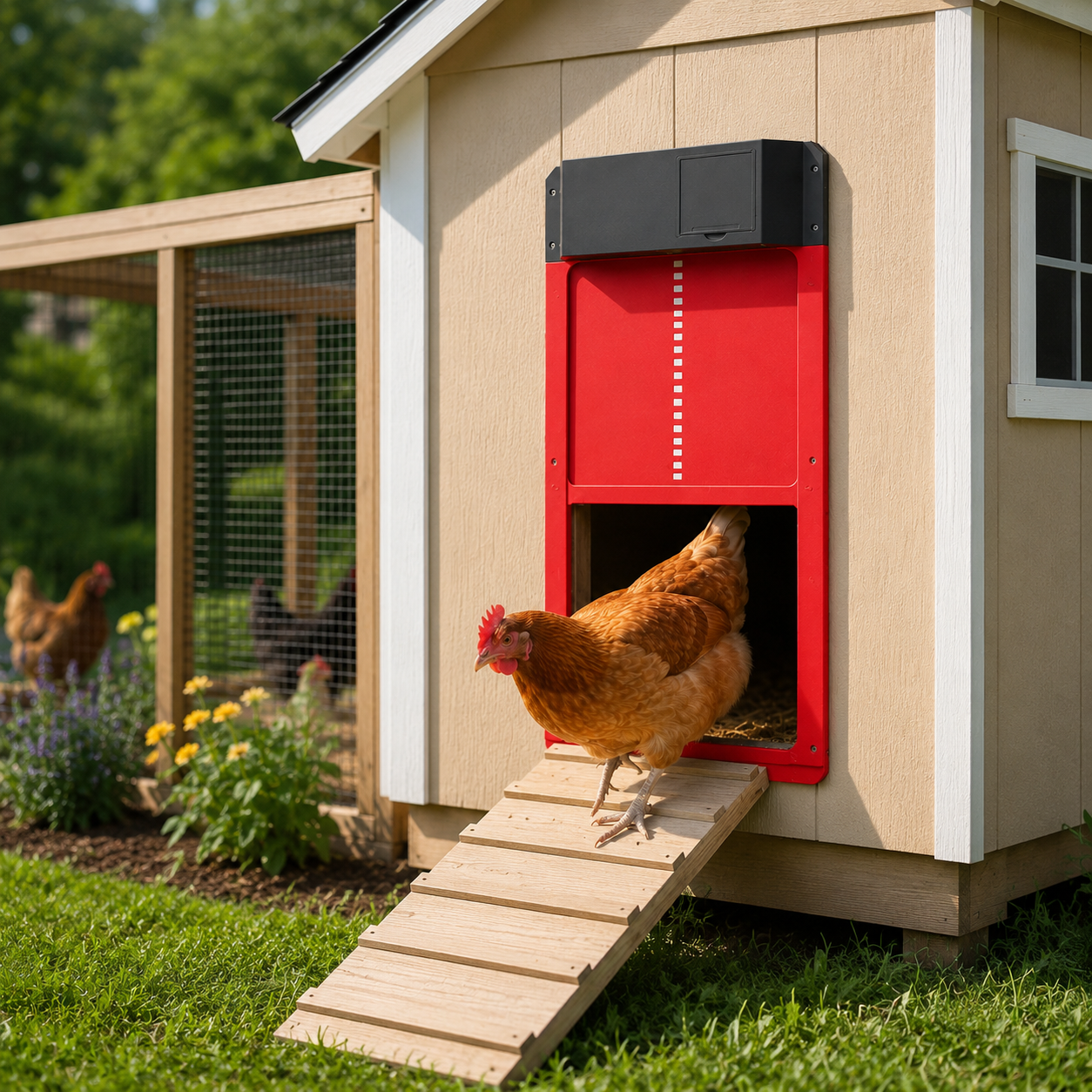 Automatic Chicken Coop Door with Light Sensor – Weatherproof Timer Poultry Door for Safe Hen House Access