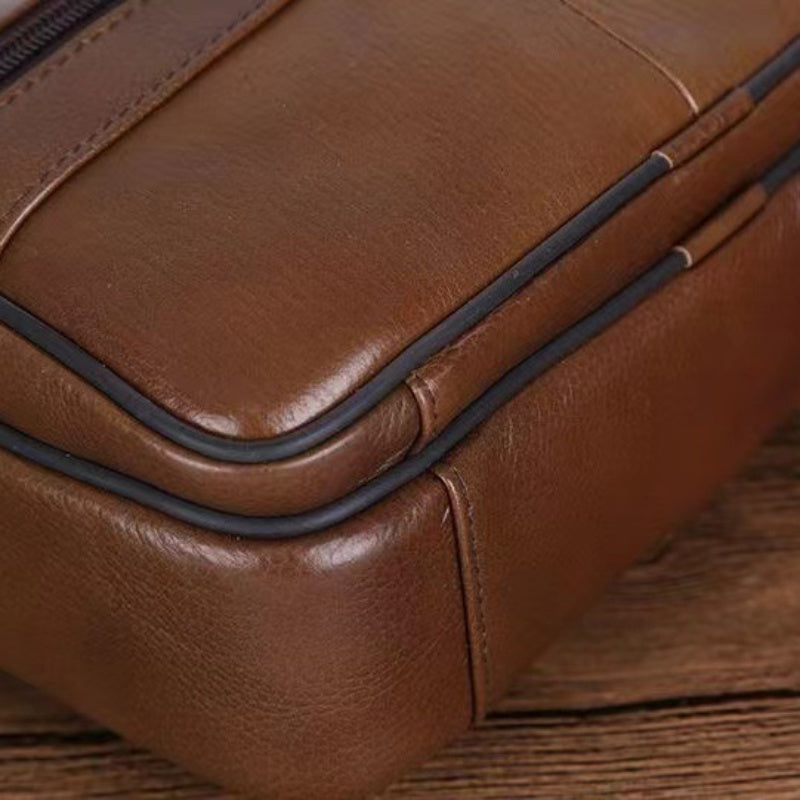 Men's Genuine Cowhide Crossbody Bag | Leather Shoulder Messenger