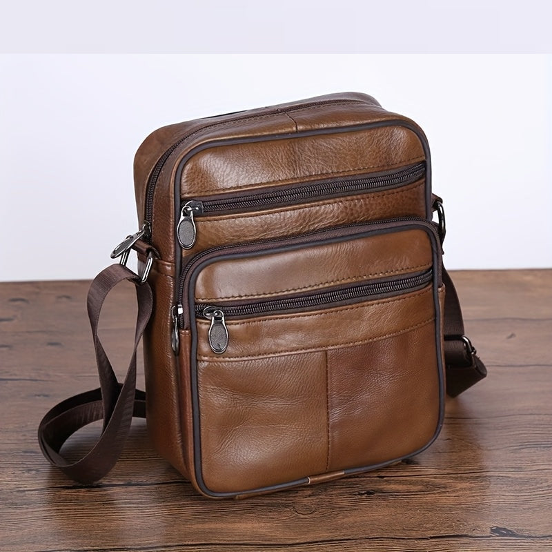Men's Genuine Cowhide Crossbody Bag | Leather Shoulder Messenger