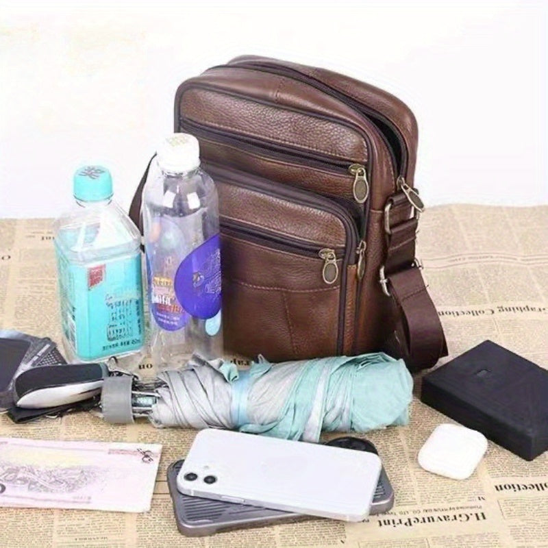 Men's Genuine Cowhide Crossbody Bag | Leather Shoulder Messenger