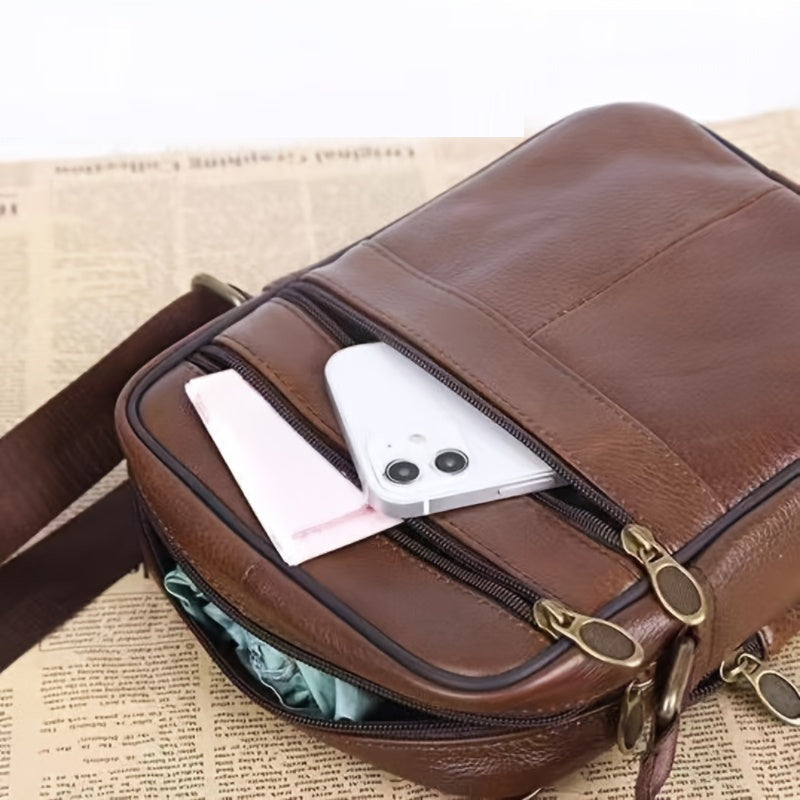 Men's Genuine Cowhide Crossbody Bag | Leather Shoulder Messenger