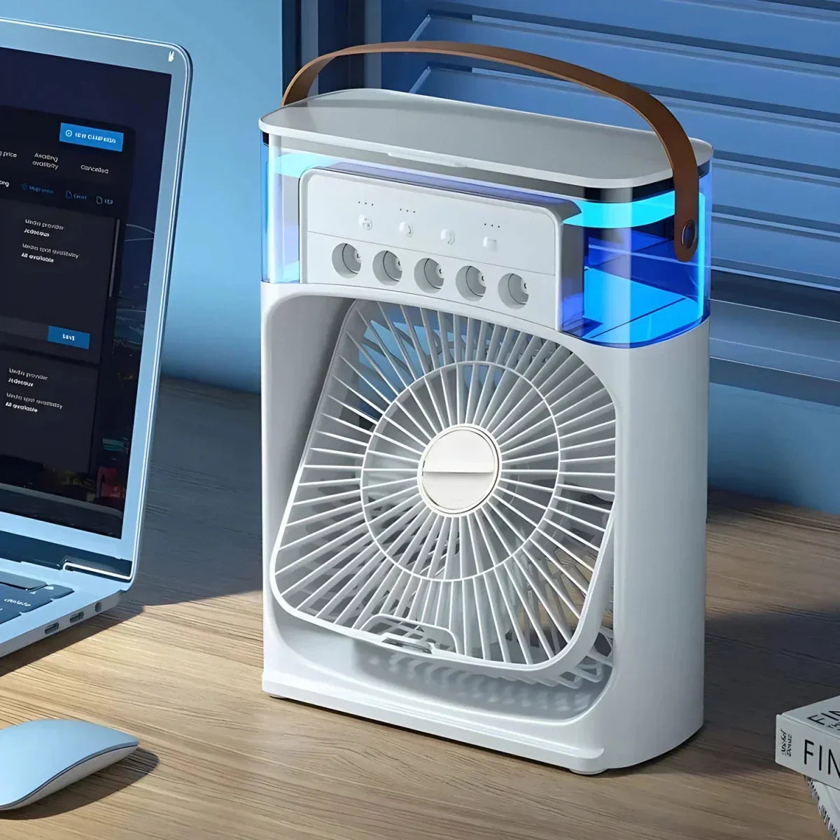 Compact cooling fan with humidifier