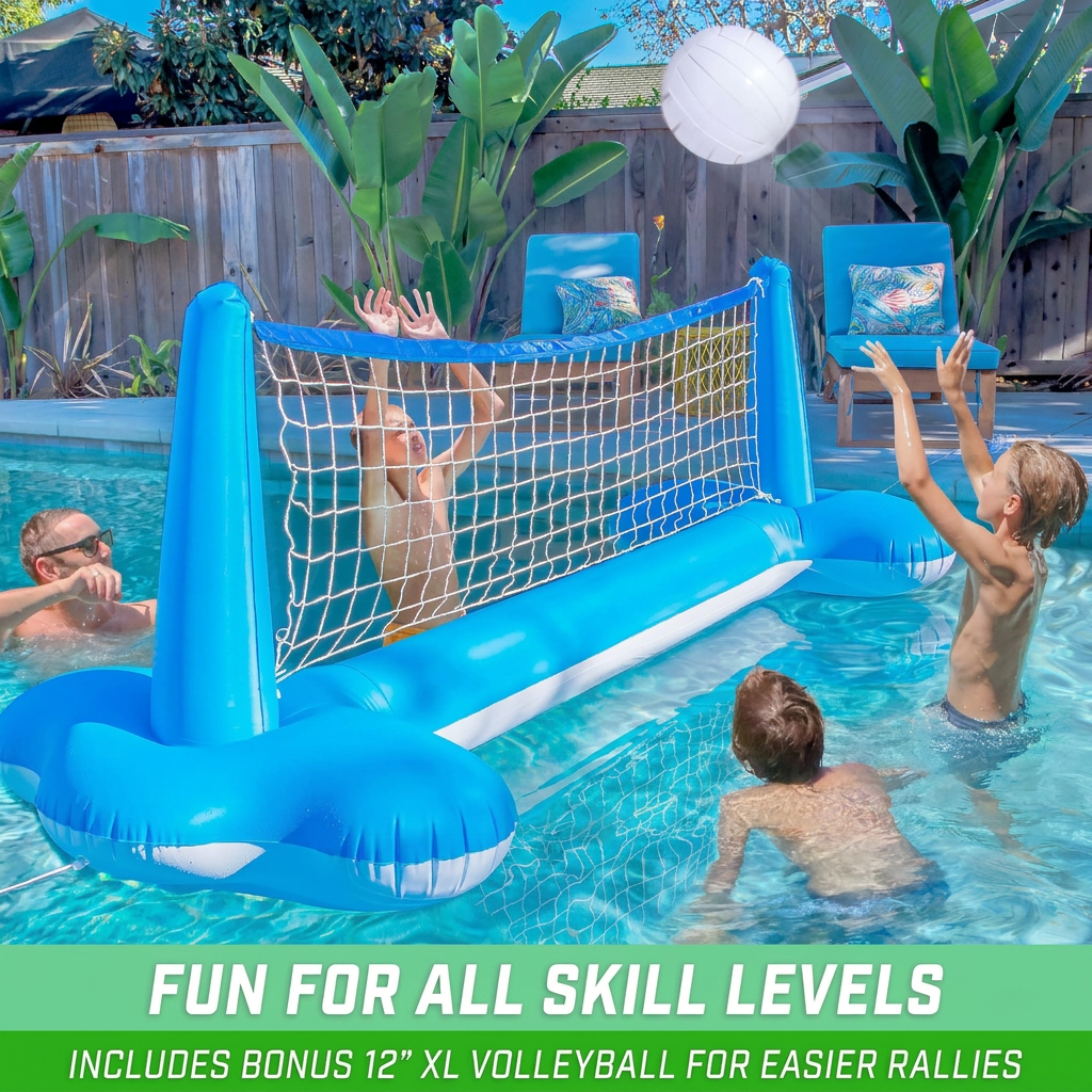Pool volleyball net set with two water volleyballs and pump