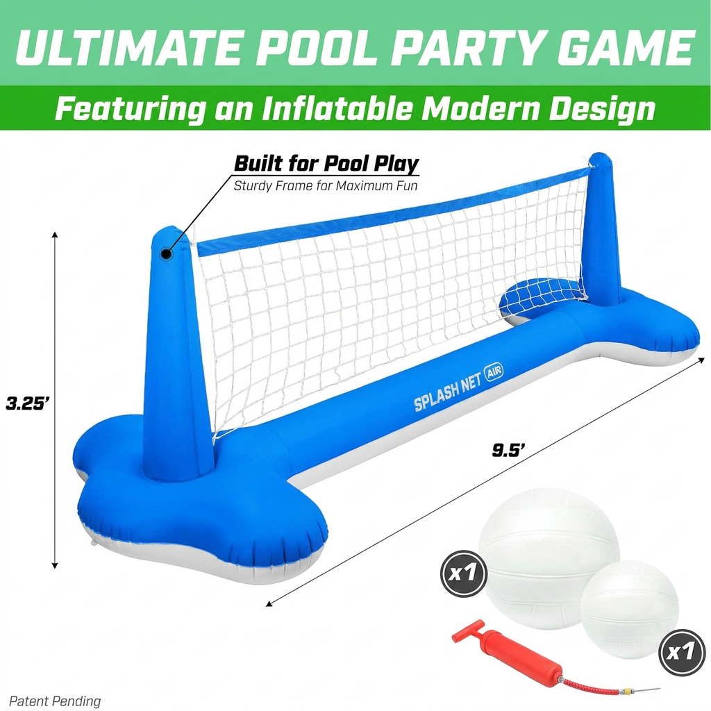 Rapid inflation valve detail on inflatable pool volleyball net