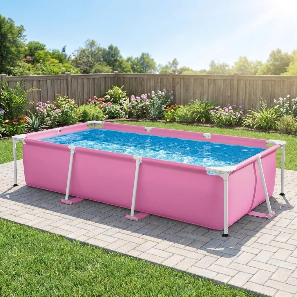 8.5 foot rectangular above ground swimming pool with steel frame