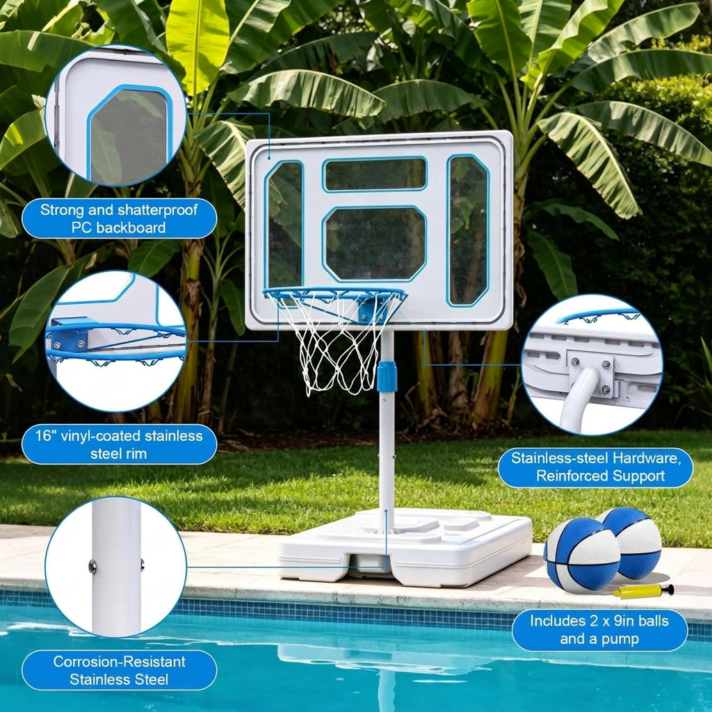Weighted fillable base for poolside basketball hoop