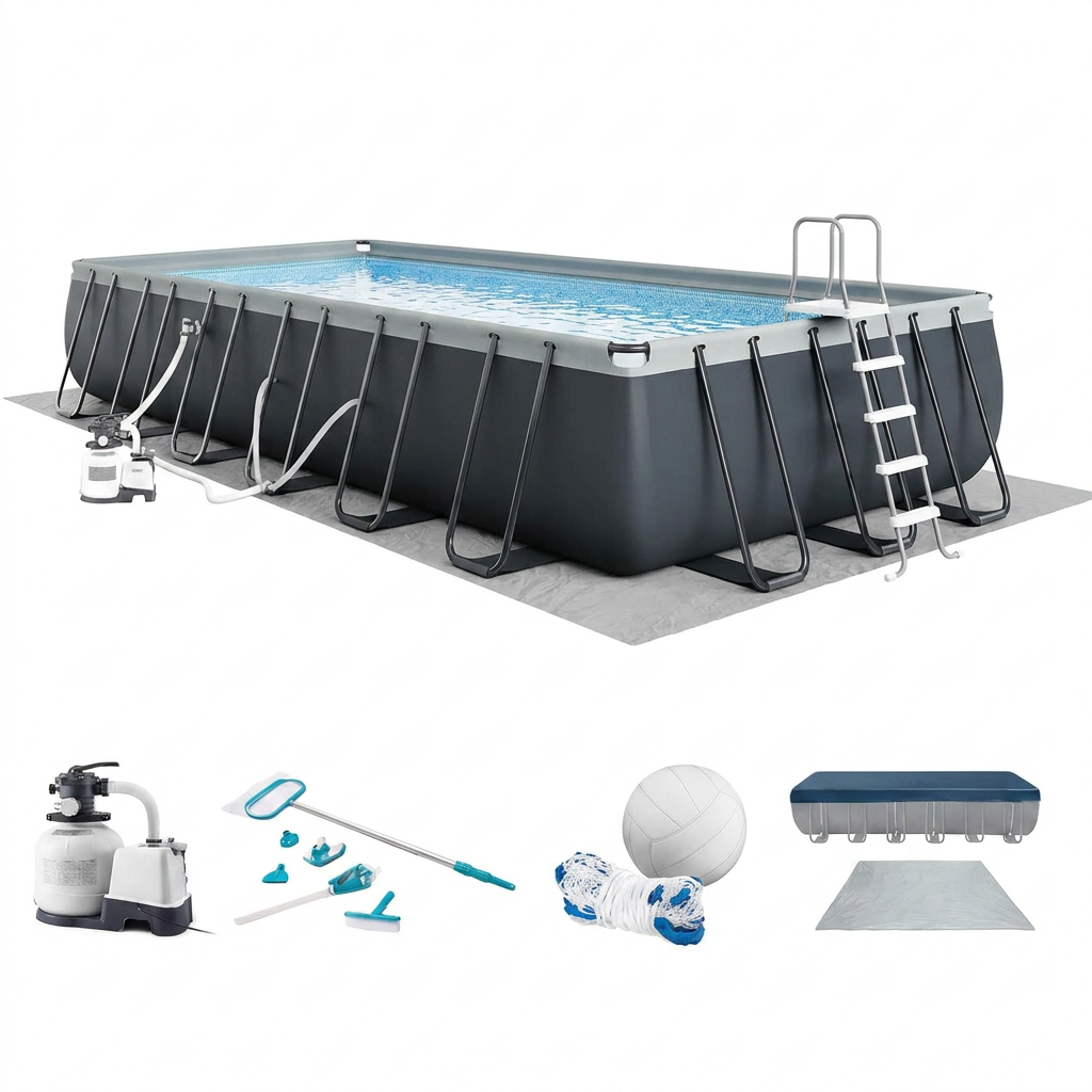 24ft by 12ft rectangular above ground pool with saltwater system
