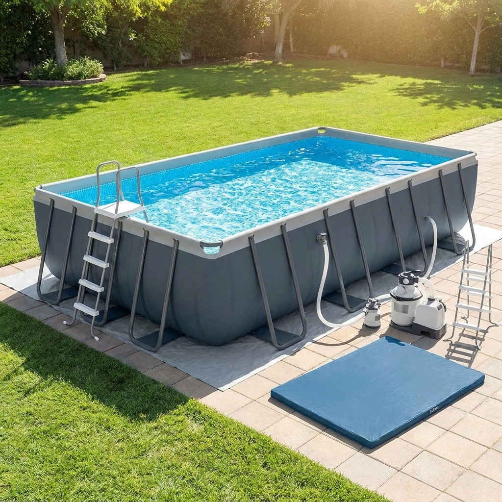 32ft by 16ft rectangular above ground pool with sand filter pump