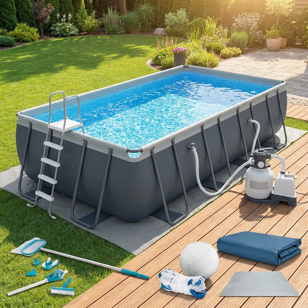 32ft by 16ft rectangular above ground pool with saltwater system