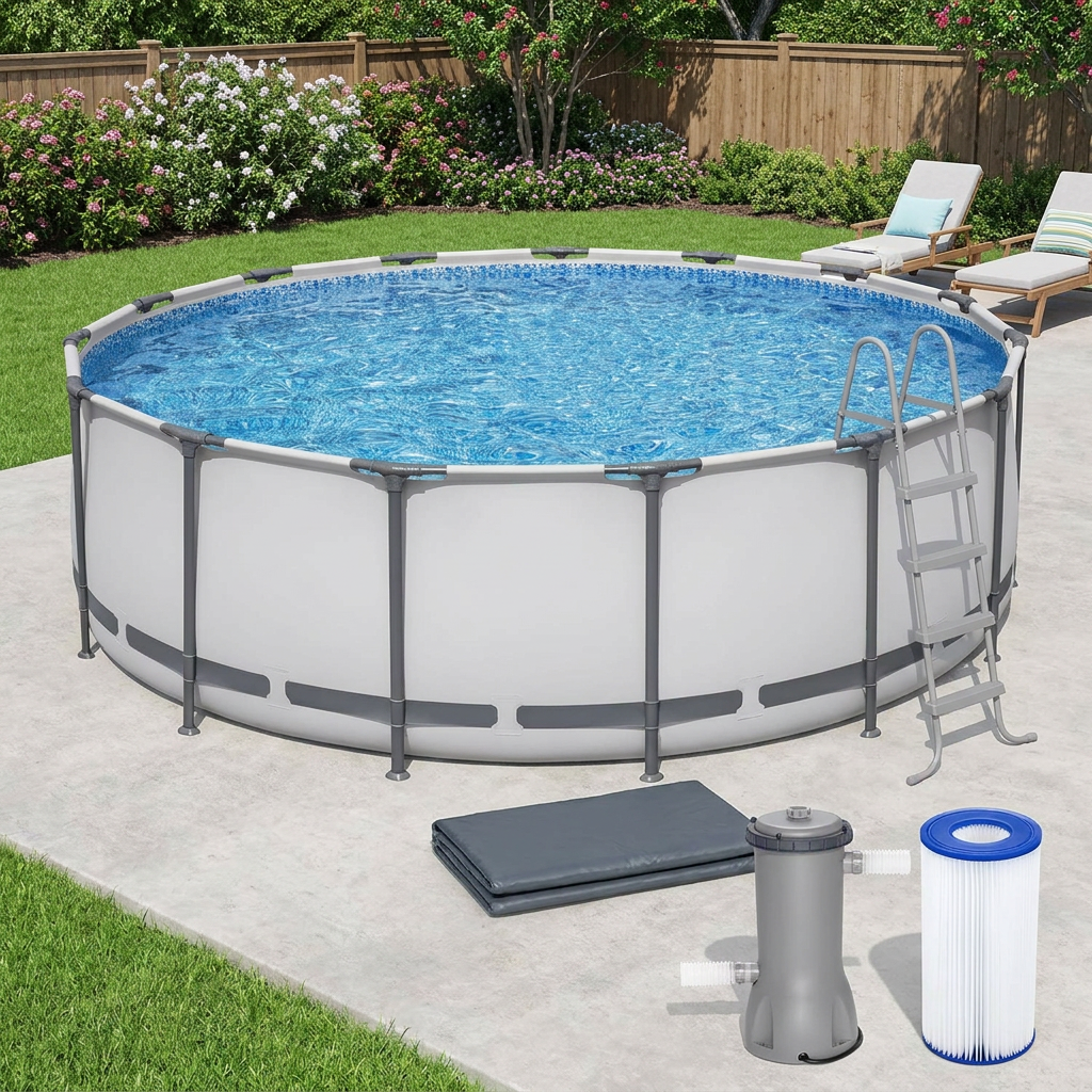 15 ft by 48 in grey round above ground pool set