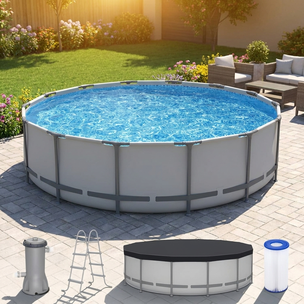 14 ft by 42 in round above ground pool set