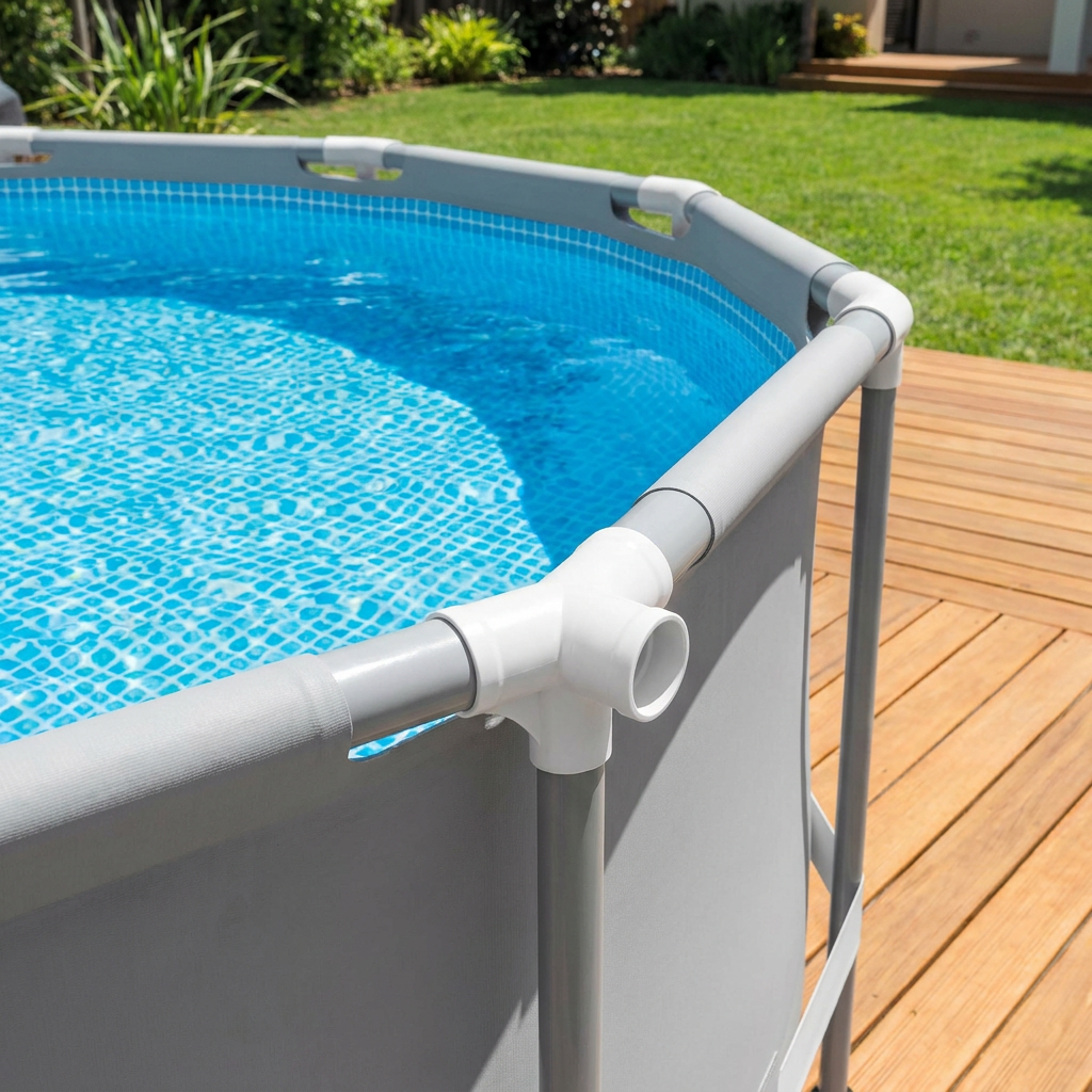 Drain plug valve on the round above ground pool