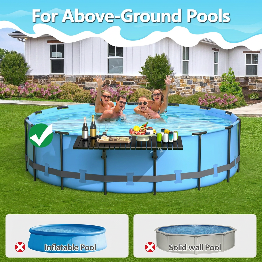 Adjustable legs of the above ground pool side table
