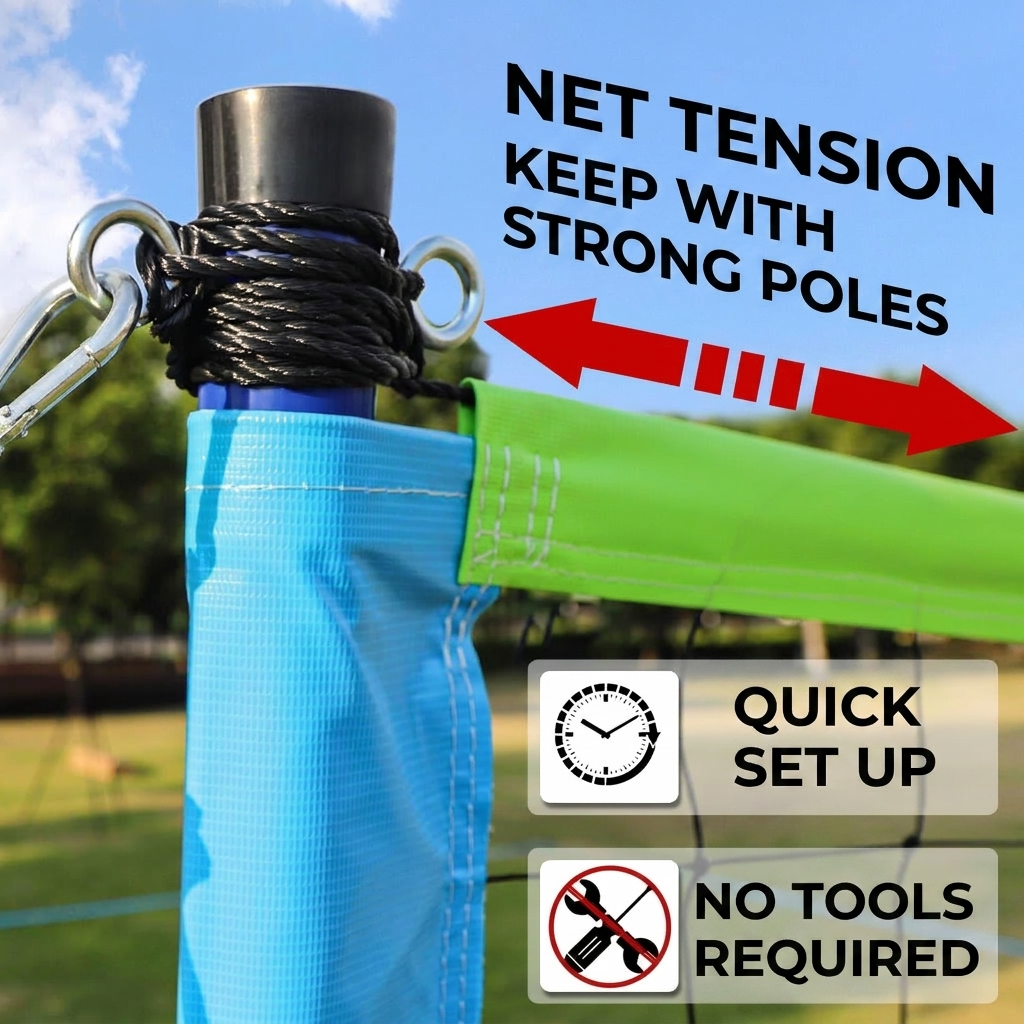 Close view of the PE volleyball net mesh and vinyl edge tape