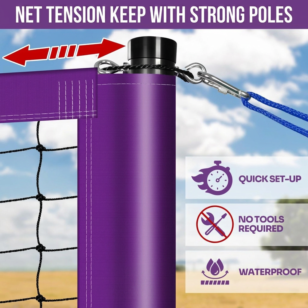 Adjustable height settings on the steel volleyball poles