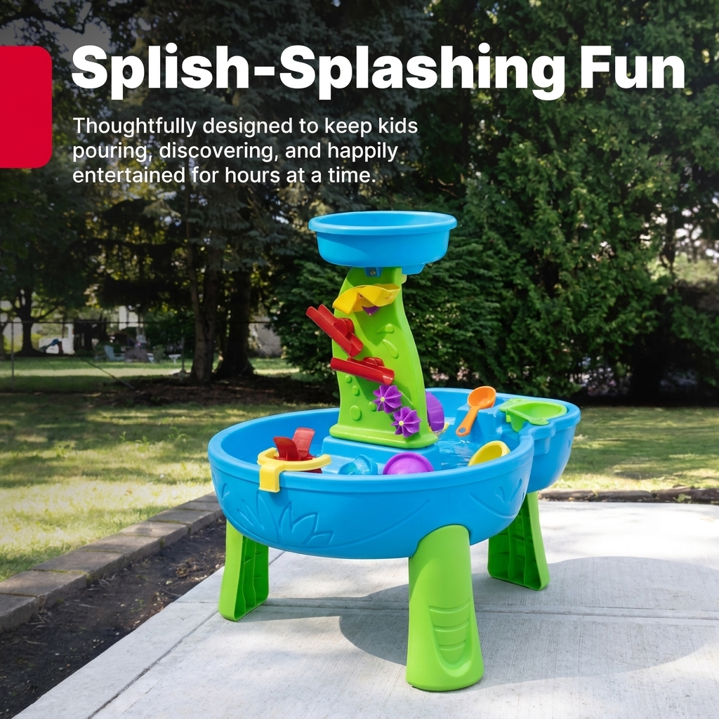 Water table shower and waterfall feature in use