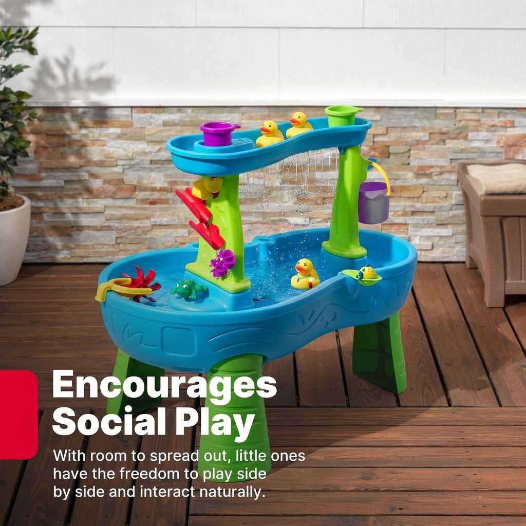 Thirteen piece water toy accessory set included with the table