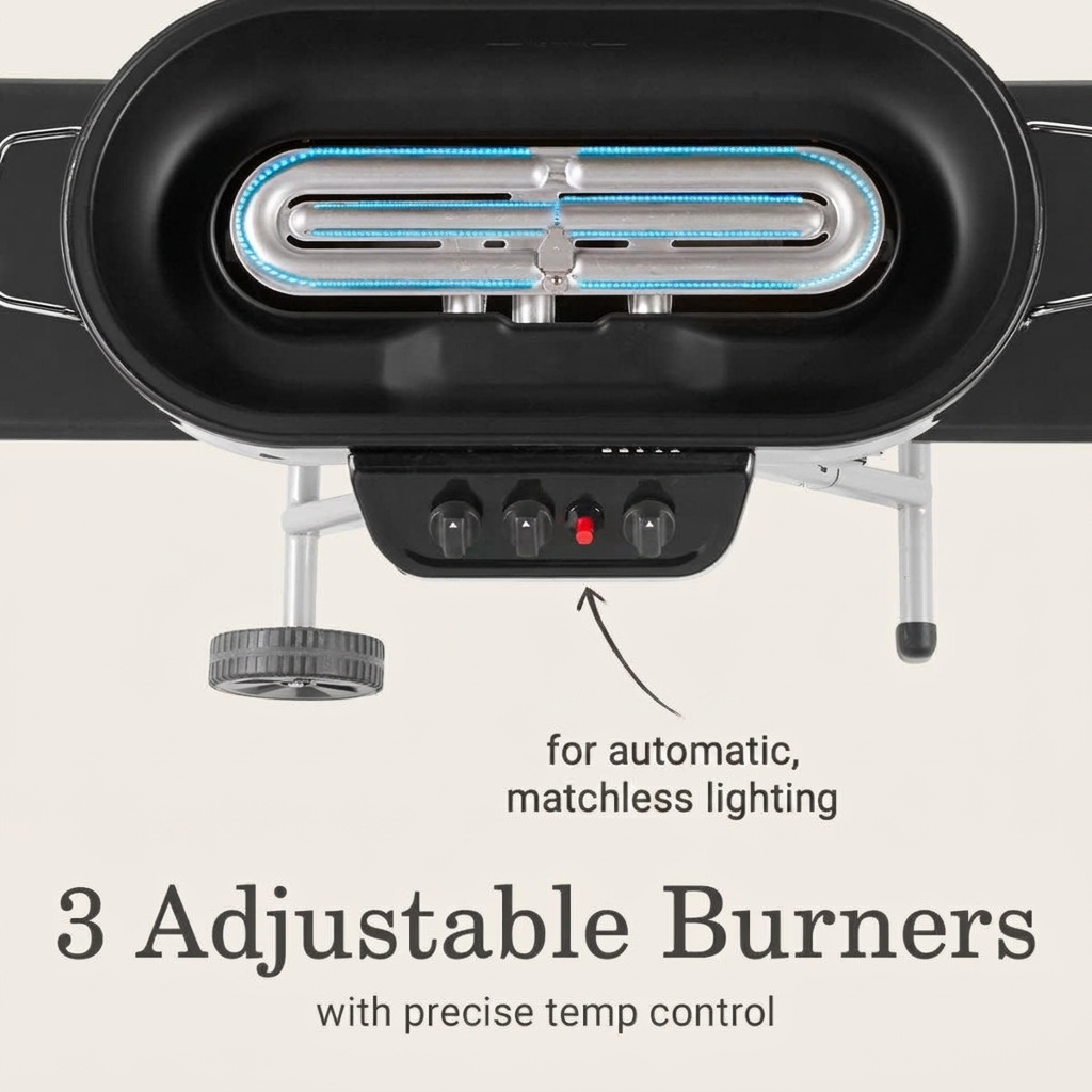 Quick-fold legs and transport wheels on the portable grill