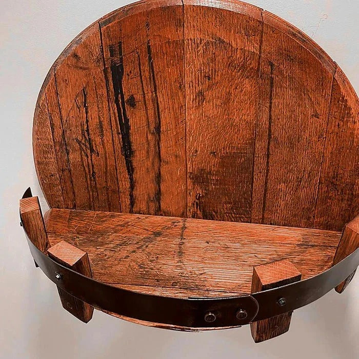 Rustic Whiskey Barrel Shelf | Bourbon Bottle Wall Display Rack
