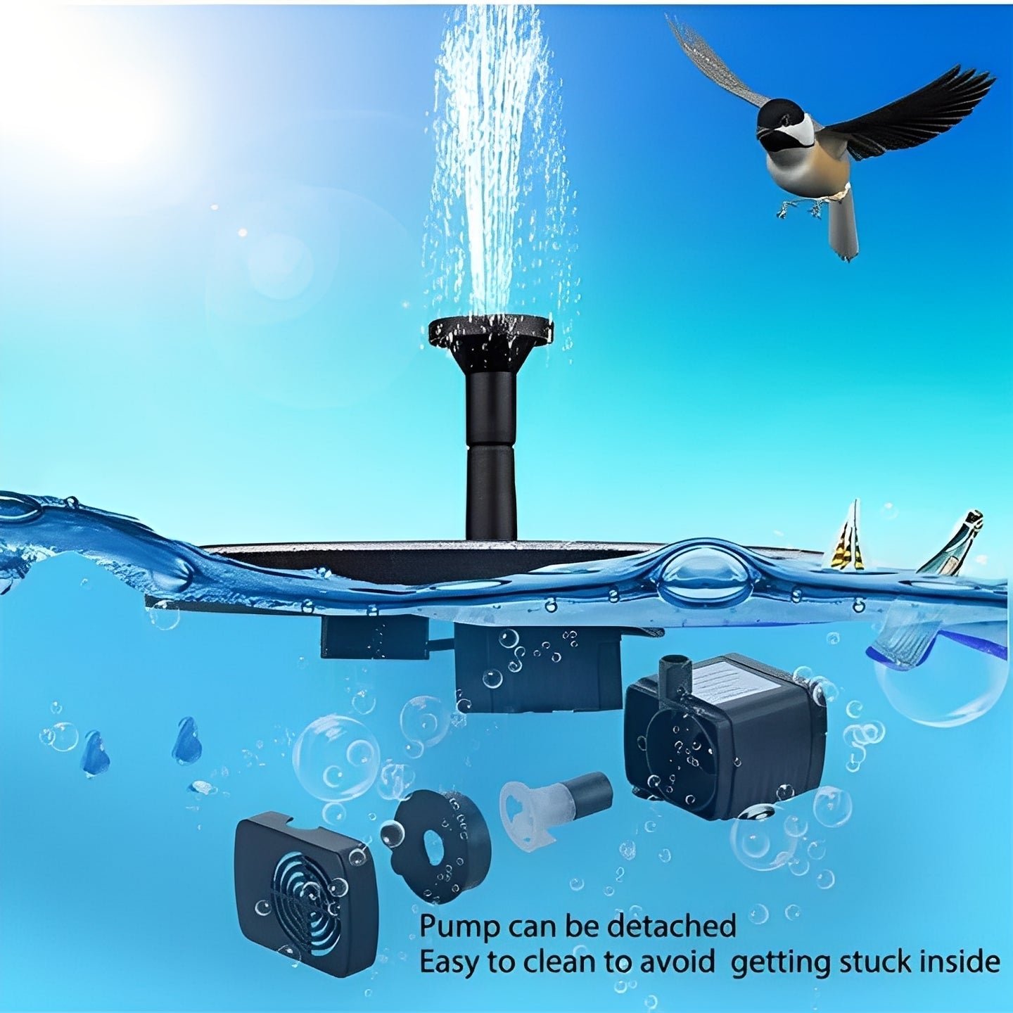 Solar Powered Floating Fountain | Bird Bath & Garden Pond Pump