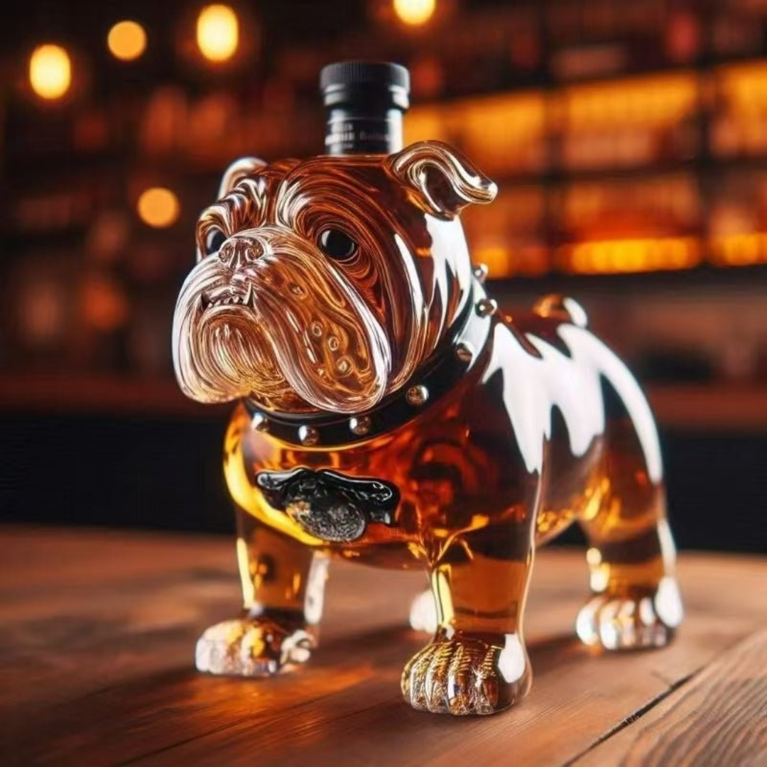 Dog Shaped Whiskey Decanter, Glass Liquor Bottle