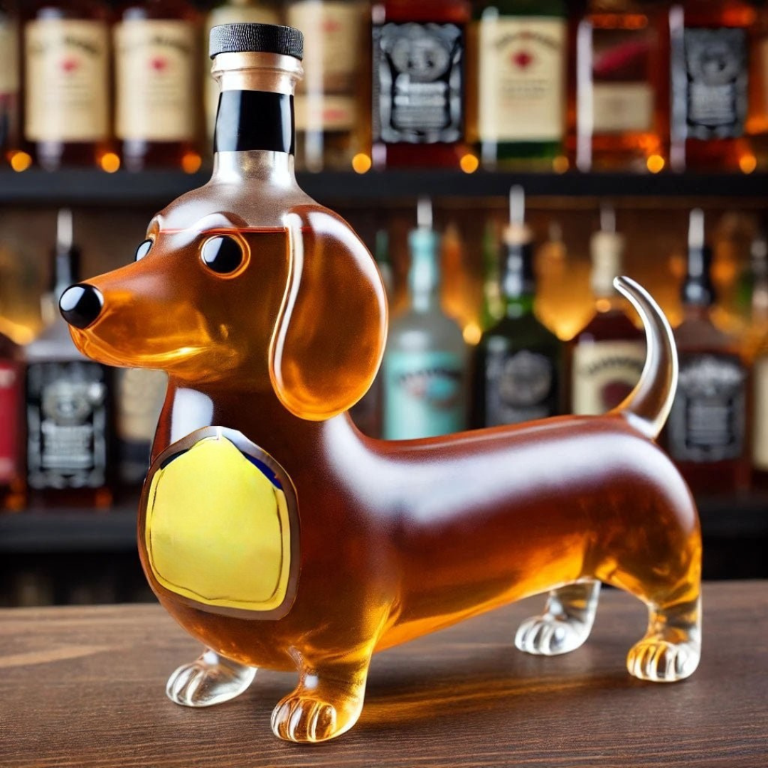 Dog Shaped Whiskey Decanter, Glass Liquor Bottle