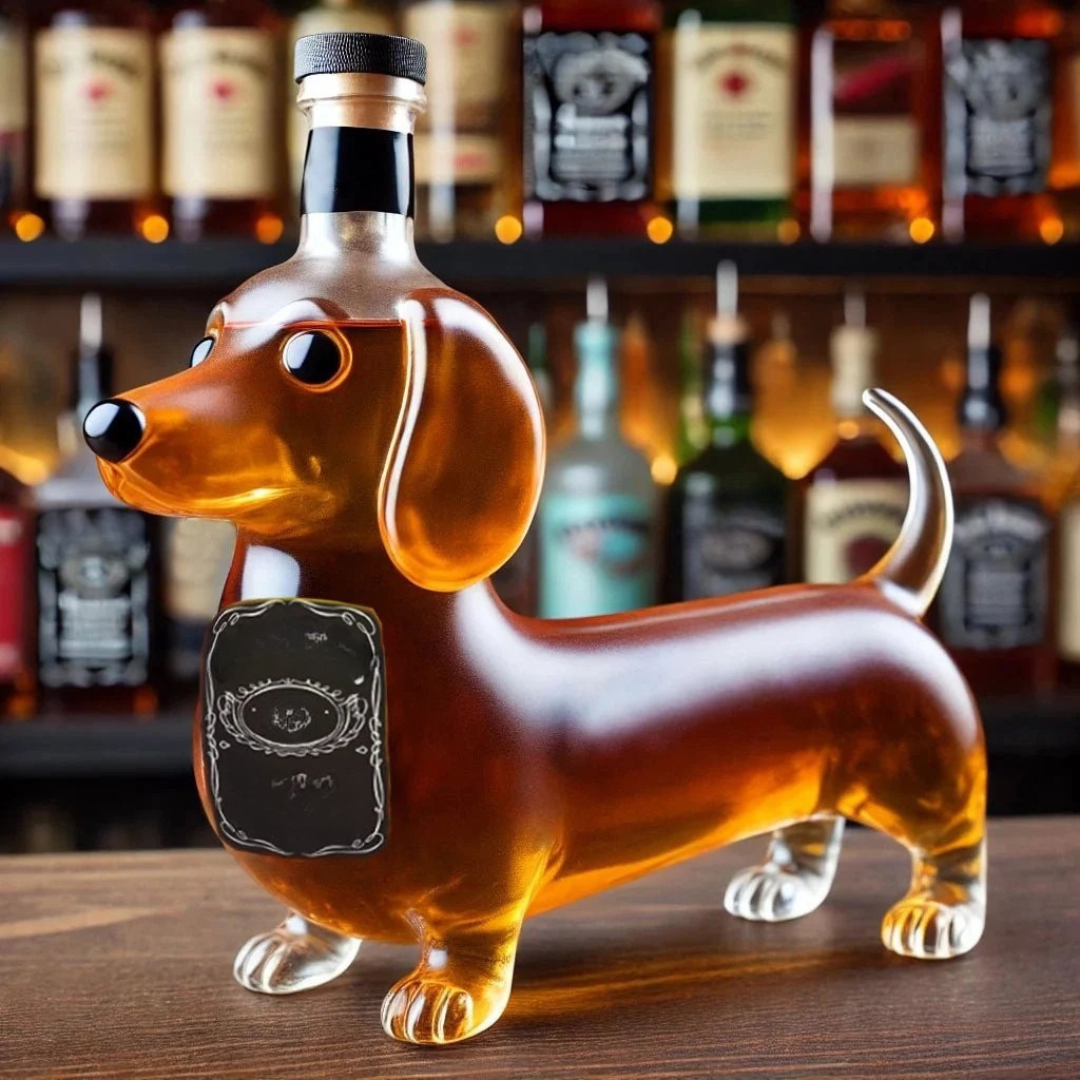 Dog Shaped Whiskey Decanter, Glass Liquor Bottle
