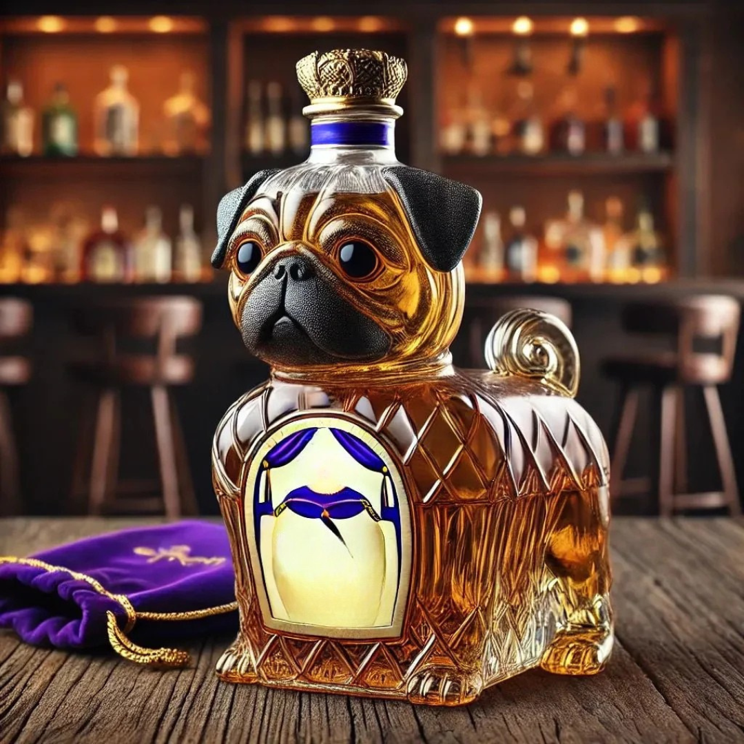 Dog Shaped Whiskey Decanter, Glass Liquor Bottle