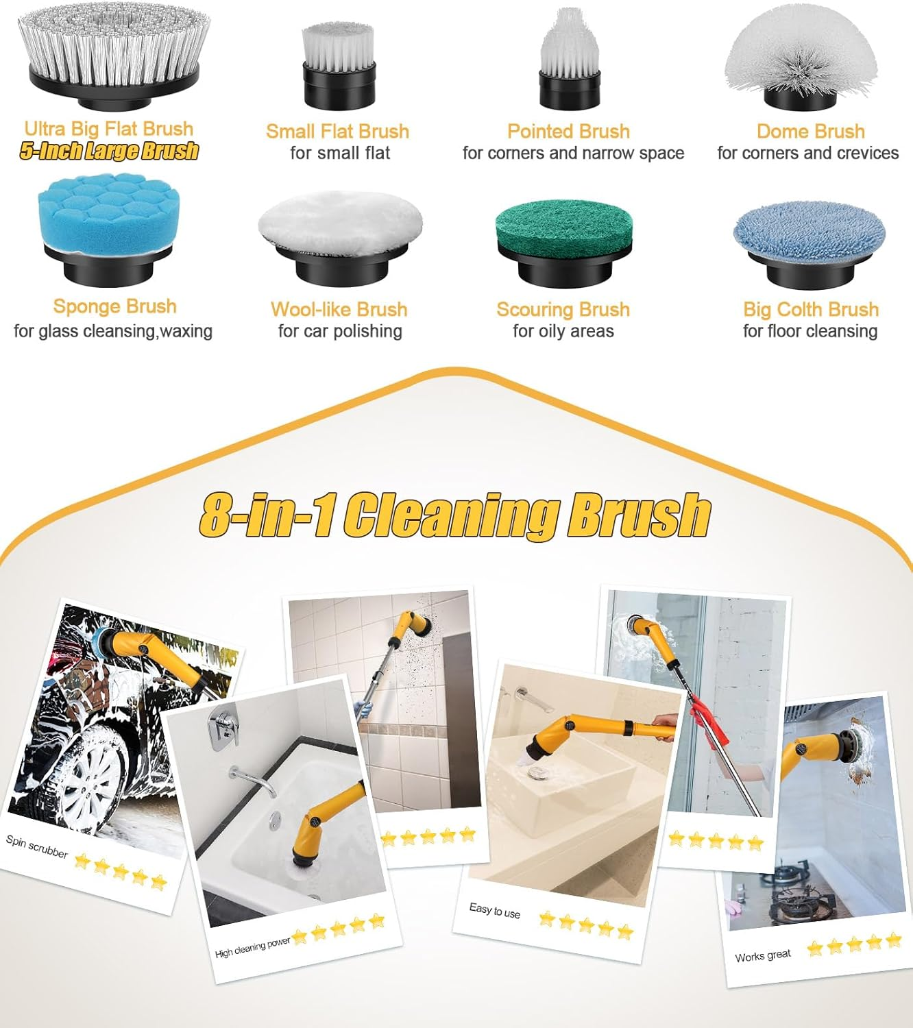 Electric Spin Scrubber and Cordless Rechargeable Brush with Multi Heads