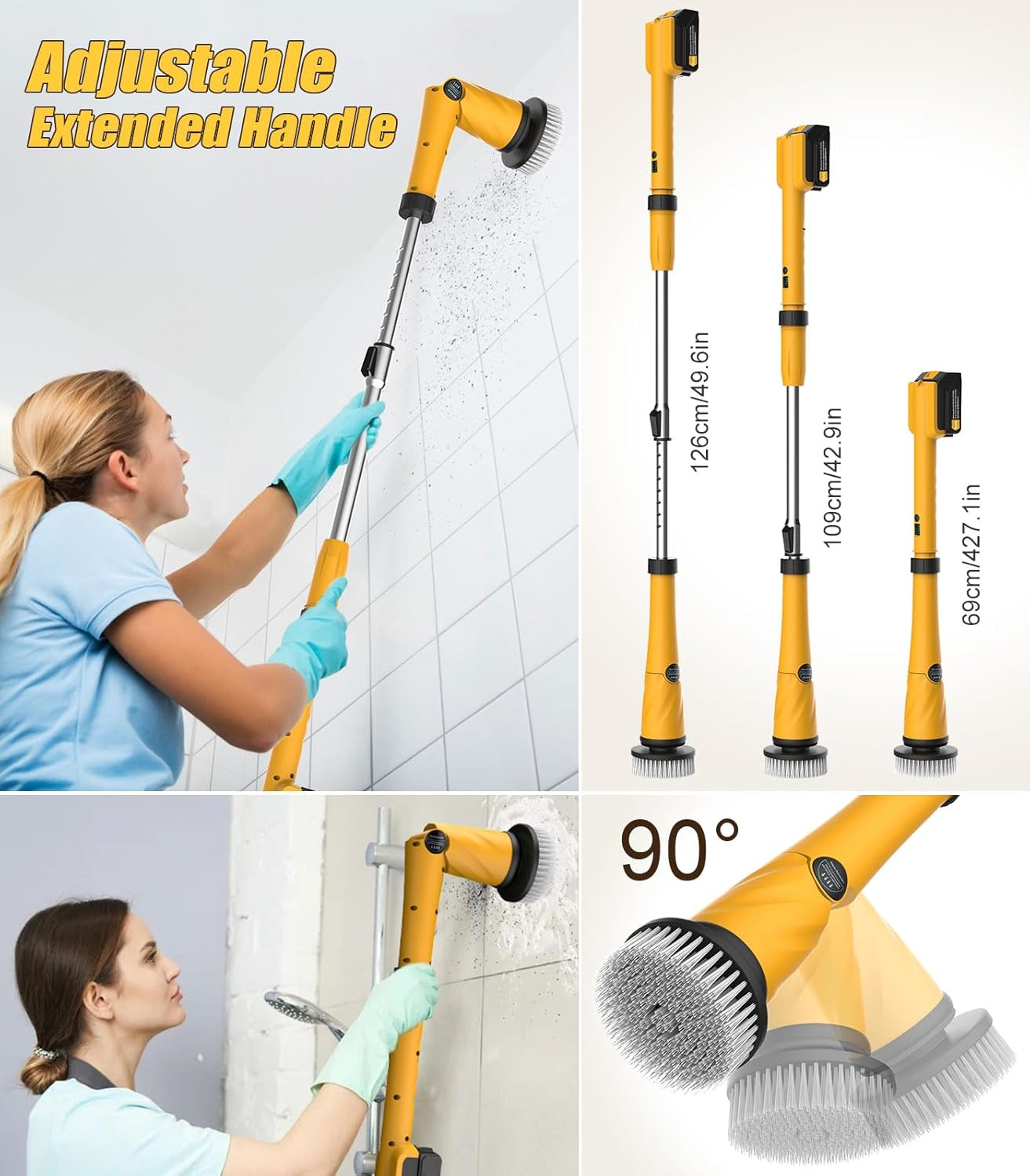 Electric Spin Scrubber and Cordless Rechargeable Brush with Multi Heads
