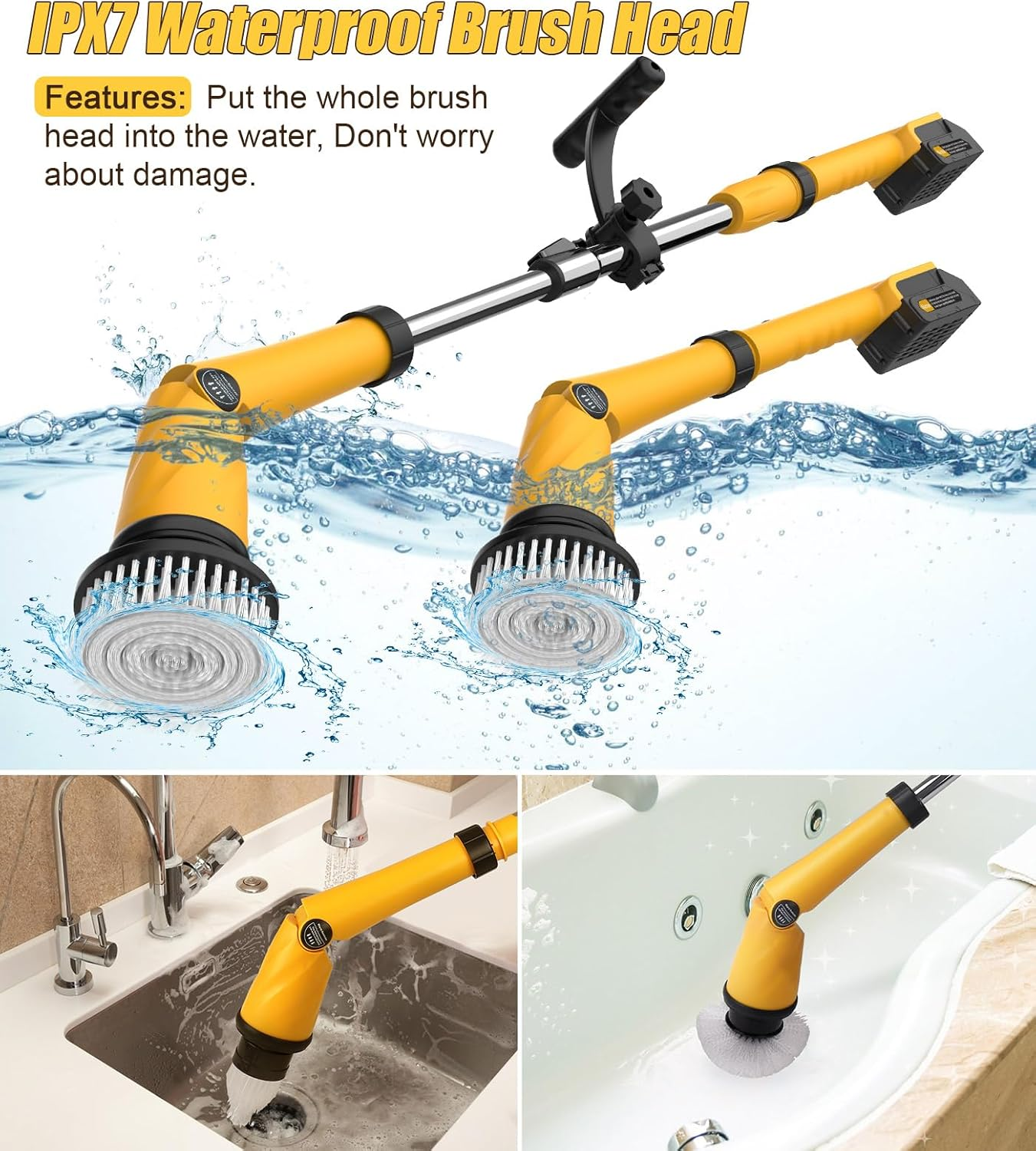 Electric Spin Scrubber and Cordless Rechargeable Brush with Multi Heads