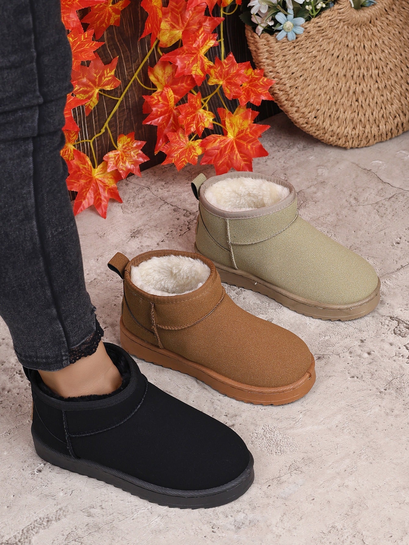 Women's Black Ultra Mini Platform Boots | Faux Fur Lined Ankle Booties, Winter Comfort