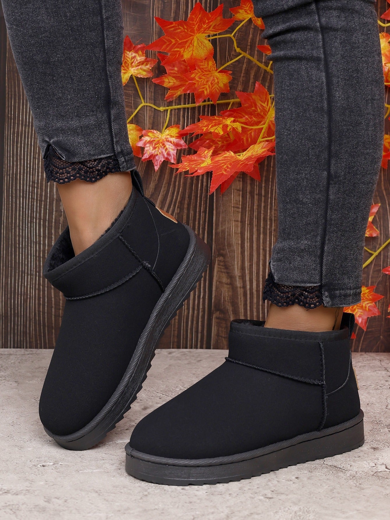 Women's Black Ultra Mini Platform Boots | Faux Fur Lined Ankle Booties, Winter Comfort